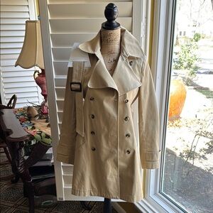 Classic Tan Double-Breasted Women's Trench by Theory. Large.
